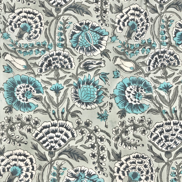 [50cm單位]灰色海洋藍花印度手工塊印花織物紡織品 第3張的照片