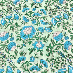 [50cm單位]淺綠色淺藍色花朵印度手工塊印花織物紡織品 第3張的照片
