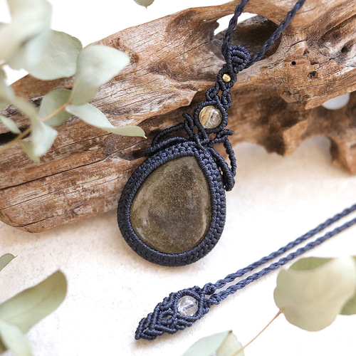 ゴールデンオブシディアンマクラメネックレスmac312 ネックレス