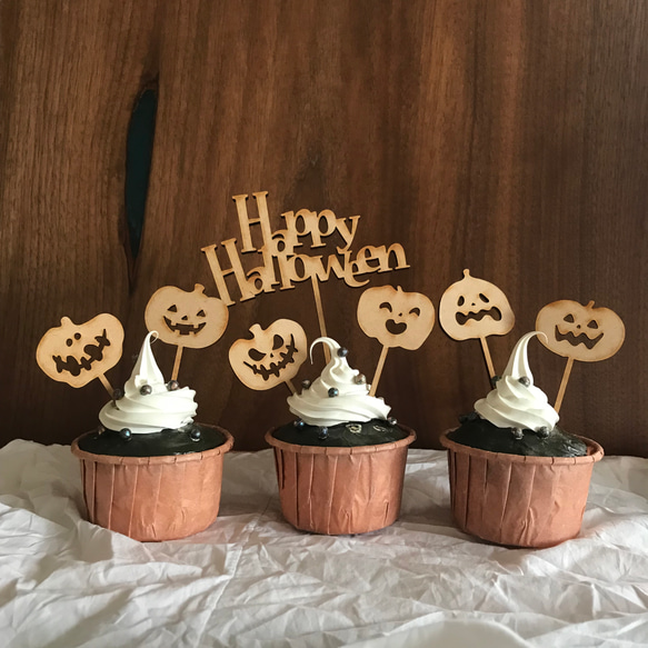 Happy Halloween【ハロウィン】 木製ケーキトッパー 2枚目の画像