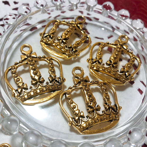 5個 ゴールド 王冠 クラウン 大きいパーツ チャーム アモール チャーム