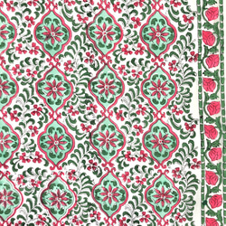 [50cm單位]白色粉紅色花綠葉印度手工塊印花織品 第1張的照片