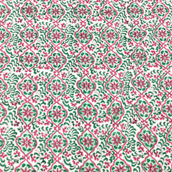 [50cm單位]白色粉紅色花綠葉印度手工塊印花織品 第5張的照片