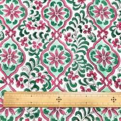 [50cm單位]白色粉紅色花綠葉印度手工塊印花織品 第7張的照片