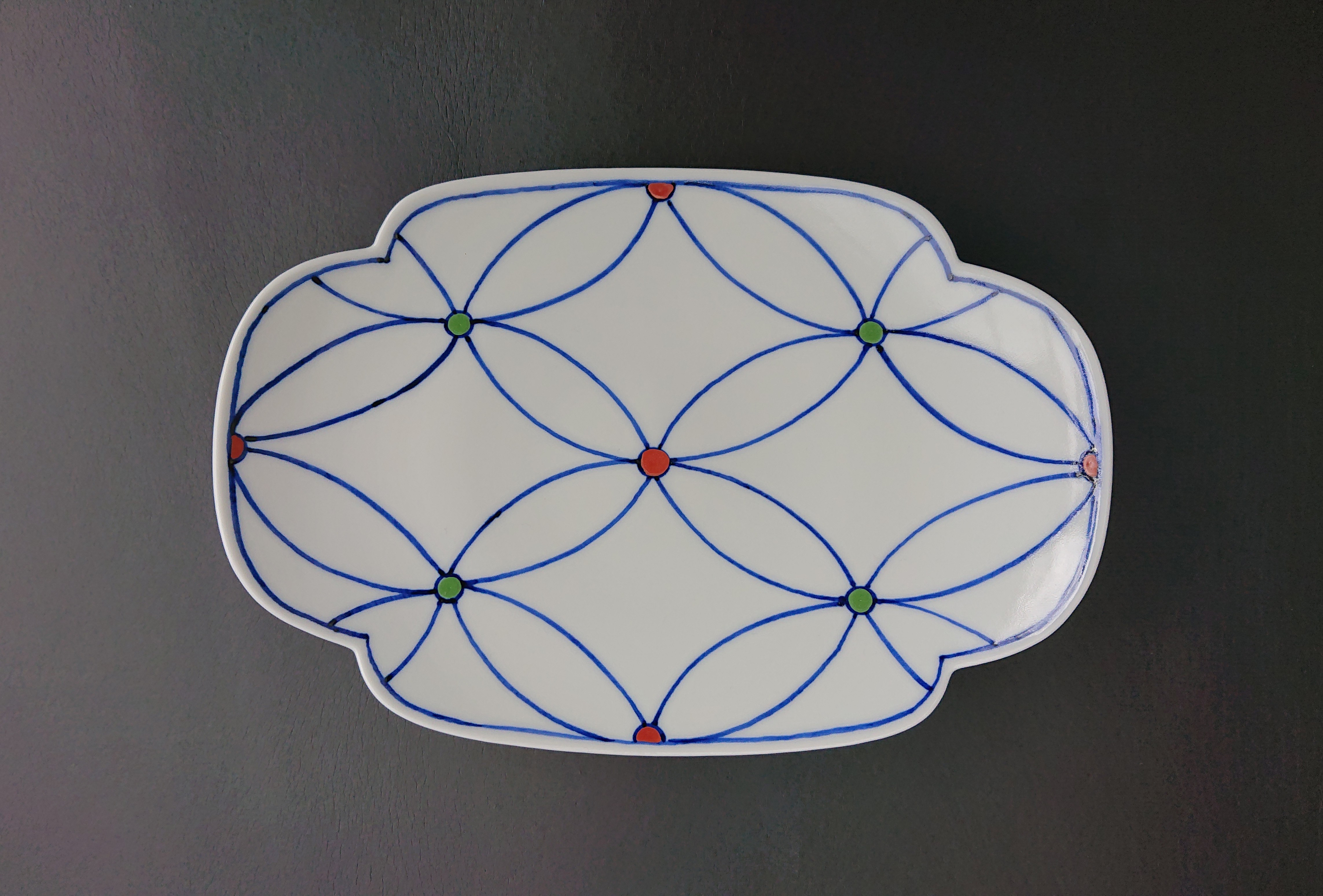 京焼・清水焼　龍豊窯　石田滋圭　染付色絵七宝紋木瓜皿 5,104円