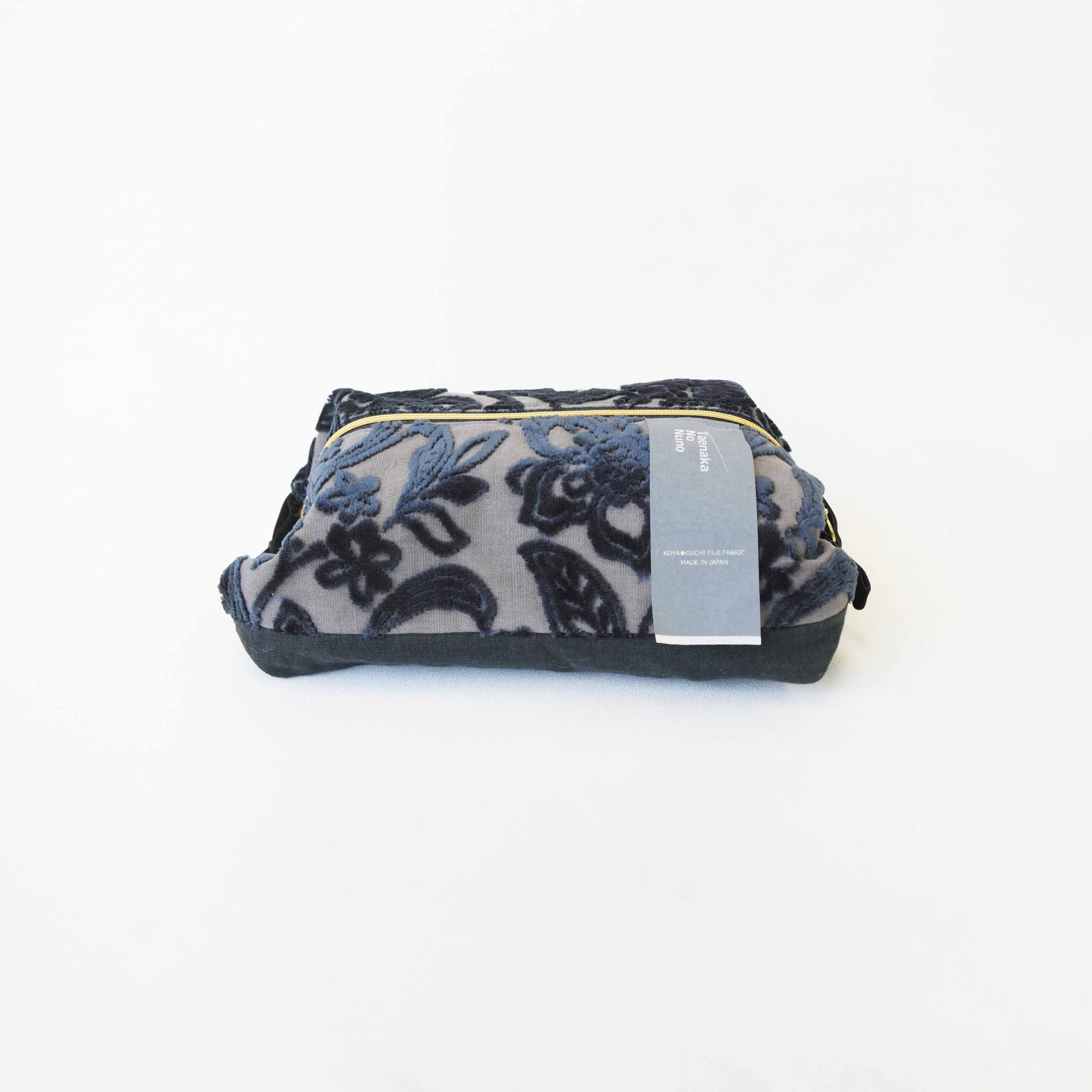 ポーチ【Mサイズ】 　フローラル（ブラック）リネンシリーズ