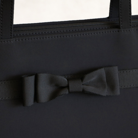 [完美存放A4尺寸]帶拉鍊和絲帶的袋子[黑色] 第9張的照片