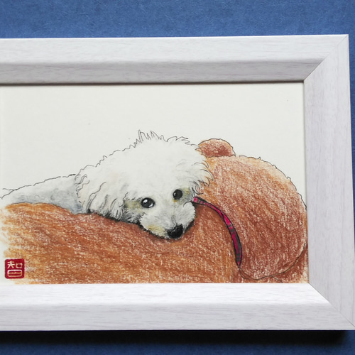 「プードルホワイトとキッチン フレンチカントリー」水彩画 原画B5相当 プードル 50×50cm - アート・インテリア絵画の通販 ｜リビング