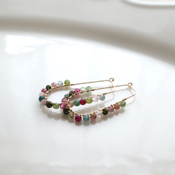 ｛ピアス｝14kgf/twist hoop earrings マルチカラートルマリン〔10月誕生石〕 3枚目の画像