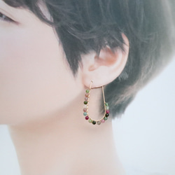 ｛ピアス｝14kgf/twist hoop earrings マルチカラートルマリン〔10月誕生石〕 7枚目の画像