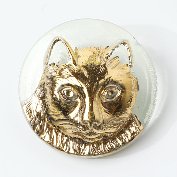 ネコ！ウランガラス・ボタン 2.3cm イエロー＆金猫 1枚目の画像