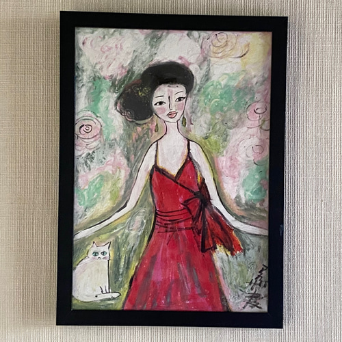 絵画 。壁掛け絵原画【ロマンチックな花の間、美しい少女の