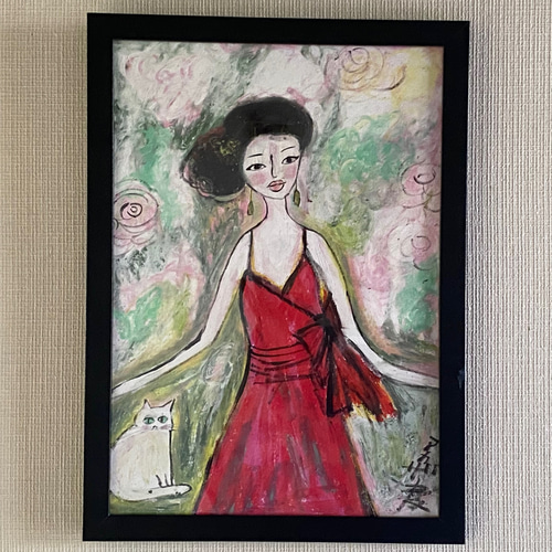 絵画 。壁掛け絵原画【ロマンチックな花の間、美しい少女の