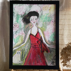 絵画 。壁掛け絵原画【ロマンチックな花の間、美しい少女の