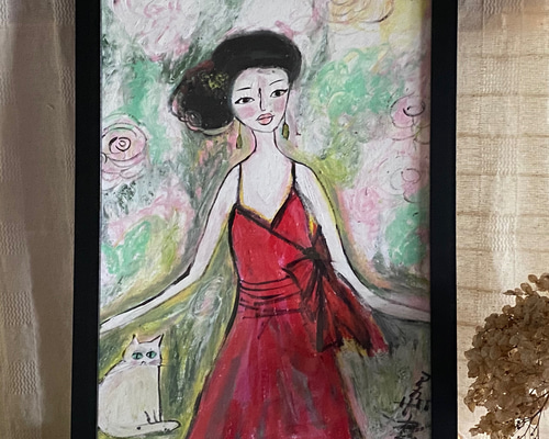 絵画 。壁掛け絵原画【ロマンチックな花の間、美しい少女の