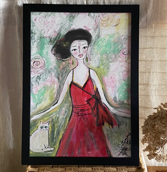 絵画 。壁掛け絵原画【ロマンチックな花の間、美しい少女の