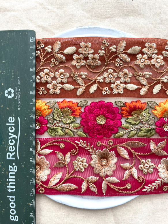 AS54 インド刺繍リボン　アソート  25cmx3 オータムカラー 6枚目の画像