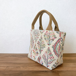 〈コンパクトサイズ〉スペイン製・ゴブラン織/カラフルリーフ（ツリー）トートバッグ 4枚目の画像