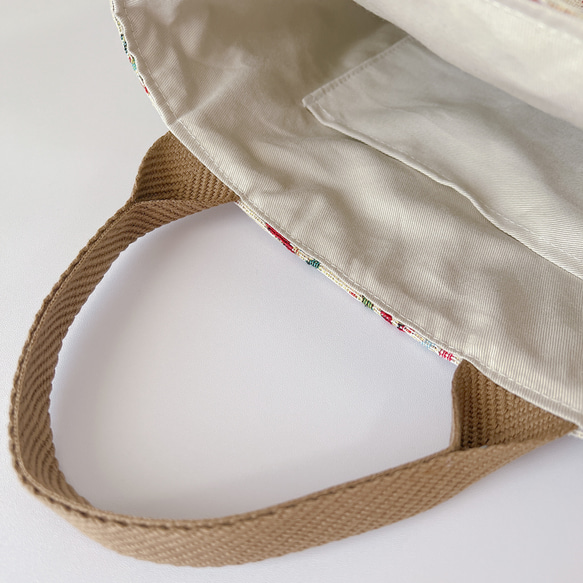 〈コンパクトサイズ〉スペイン製・ゴブラン織/カラフルリーフ（ツリー）トートバッグ 12枚目の画像