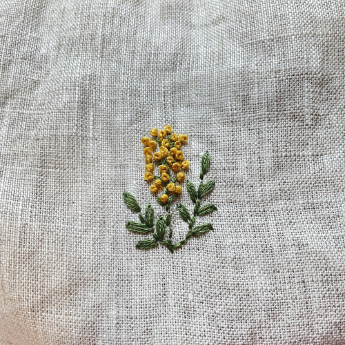 ミモザ巾着袋 刺繍巾着袋 リネン巾着袋 コスメ入れ アクセサリー