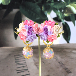 ❁芝桜Aとんぼ玉イヤリング・大人かわいいつまみ細工アクセサリー