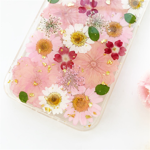 桜 iPhone14Pro/13Pro/SE/Xperia10IV/GALAXYS23 スマホリング 押し花ケース 6枚目の画像