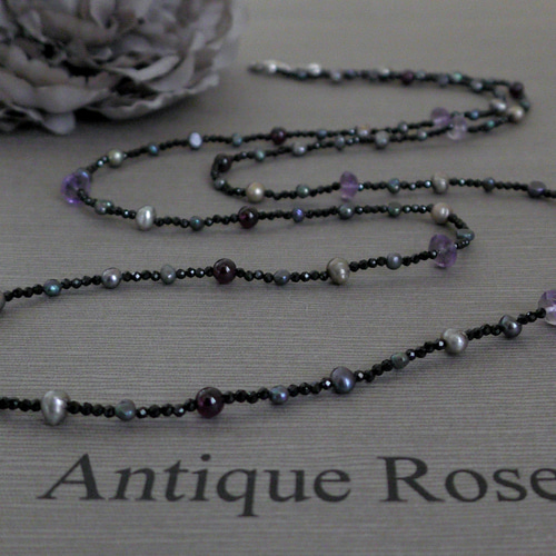 再販❯ 天然石☆ ブラックスピネル デザインロングネックレス  