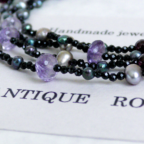 再販❯ 天然石☆ ブラックスピネル デザインロングネックレス  