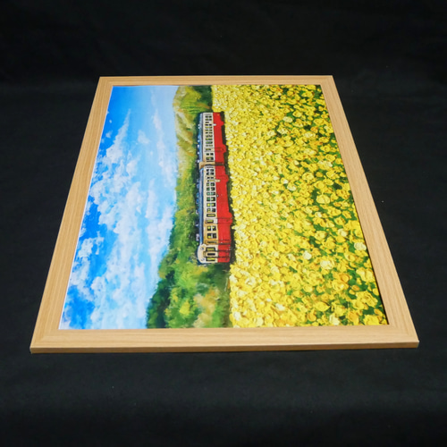 油絵 絵画 菜の花畑を走る小湊鉄道 【Ａ4】 油絵 油彩 油彩画 絵 絵画 【菜の花畑を走る小湊鉄道】 絵画