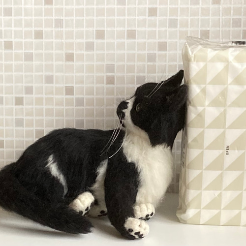 サンプルページ 見上げるポーズ ハチワレ ブチ 白黒 猫ちゃん 羊毛