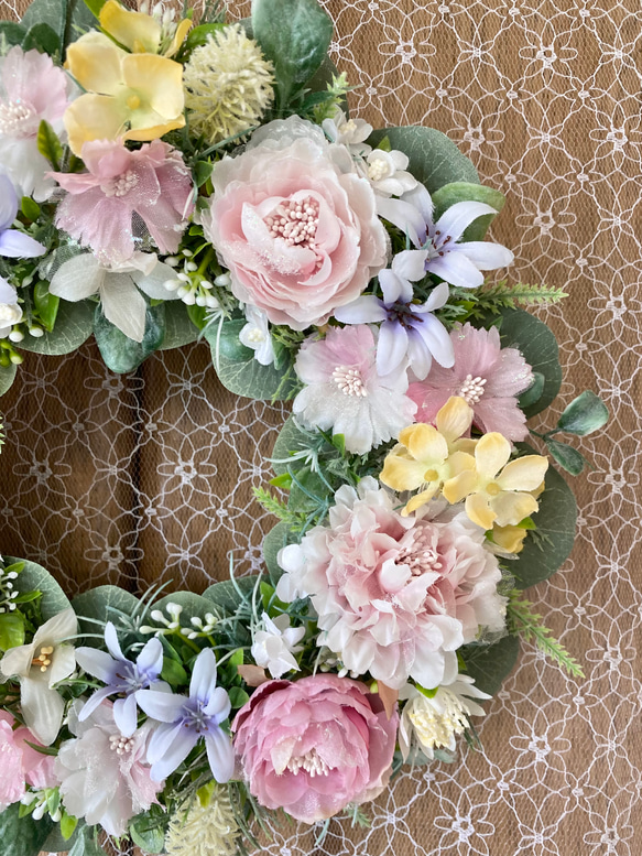 ＊Flower wreathe♡ピンクラナンキュラスのパステルカラーリース♡アーティフィシャルフラワー♡29×28＊ 6枚目の画像