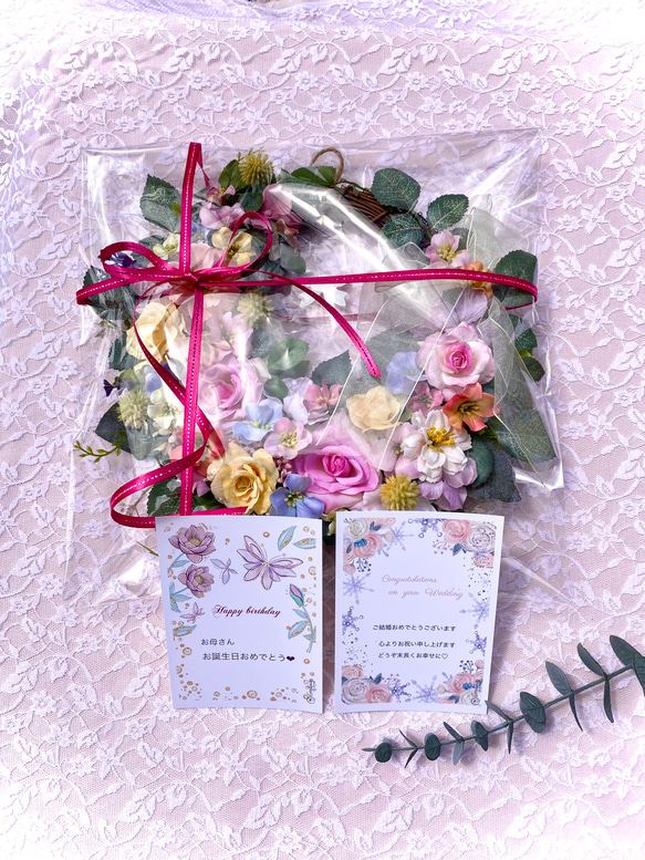 ＊Flower wreathe♡ピンクラナンキュラスのパステルカラーリース♡アーティフィシャルフラワー♡29×28＊ 7枚目の画像