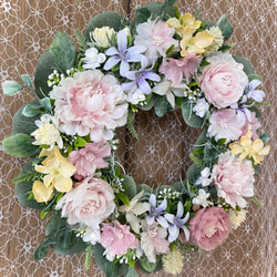 ＊Flower wreathe♡ピンクラナンキュラスのパステルカラーリース♡アーティフィシャルフラワー♡29×28＊ 3枚目の画像