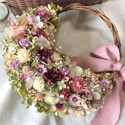 ＊Natural＊バラのピンクリース♡ドライフラワーリース Natural＊バラのピンクリース＊ドライフラワーリース ドライフラワー