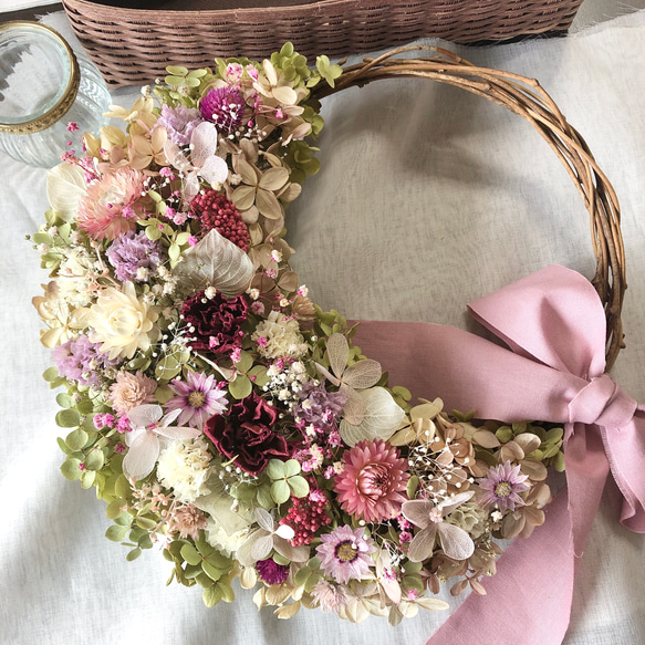 ＊Natural＊バラのピンクリース♡ドライフラワーリース Natural＊バラのピンクリース＊ドライフラワーリース ドライフラワー