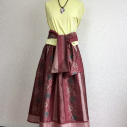 着物リメイク♪ストール付：唐草の花模様の大島紬で作った6枚ハギのお洒落なスカート☆裏地付き：８０ｃｍ丈 3枚目の画像