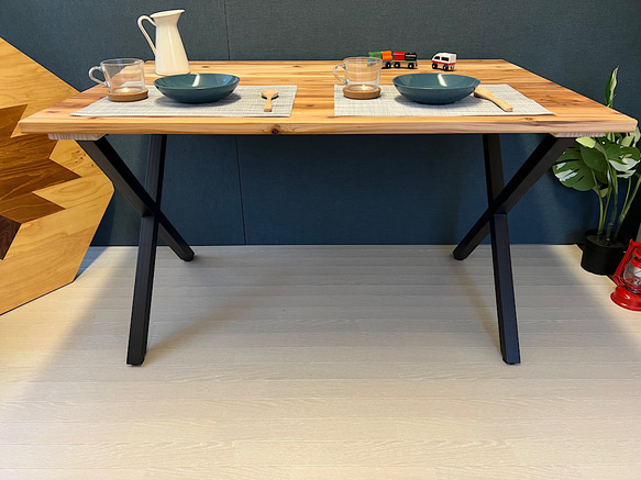 【送料無料】 テーブル 長方形 120cm 80cm 71cm スギ アイアン X脚 2枚目の画像