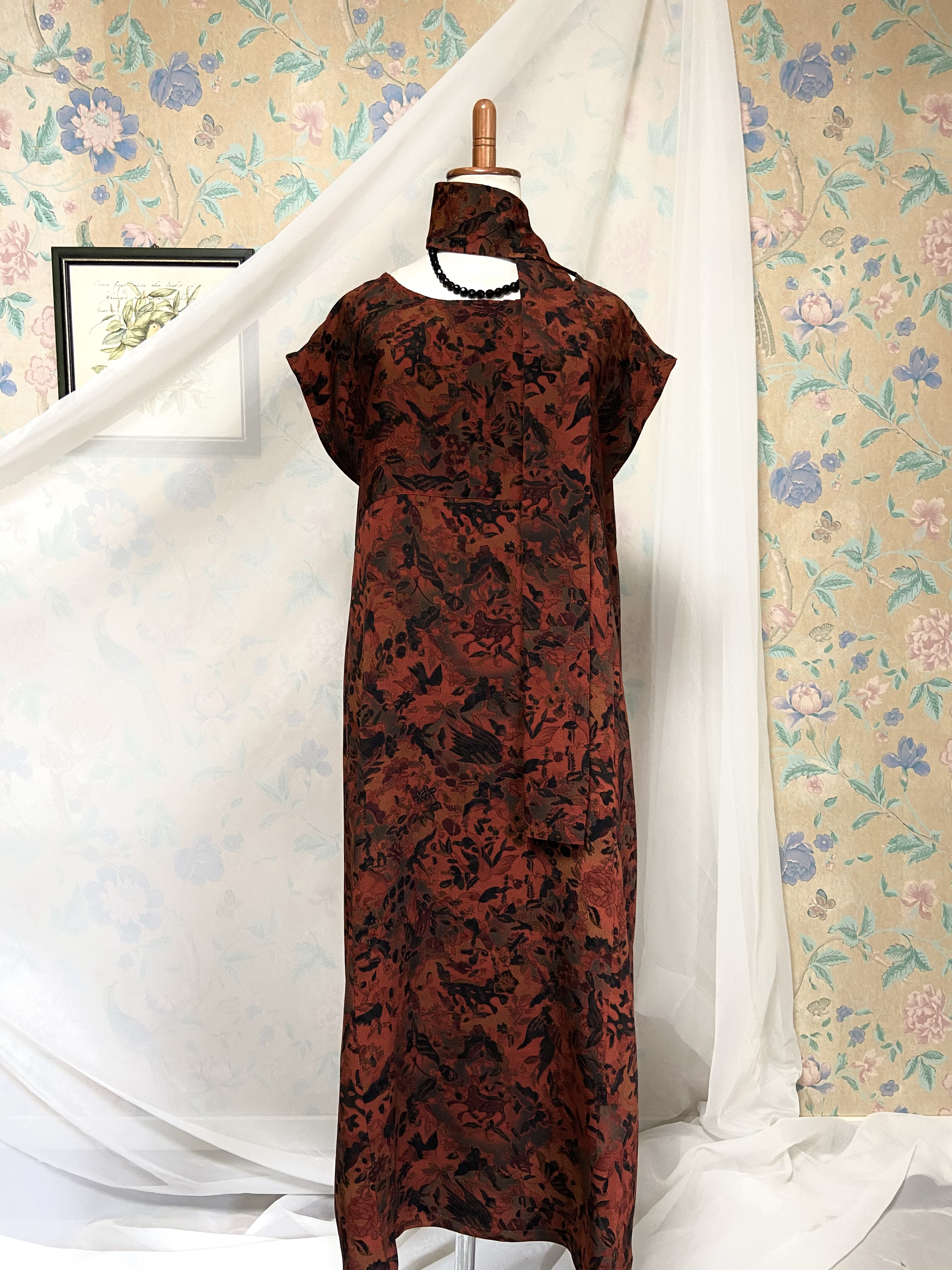 着物　ワンピース　フレンチスリーブ　ドレス　作家物　正絹　リメイク　ハンドメイド 着物リメイク ワンピース 2WAY 花柄 フレンチスリーブ ギャザー