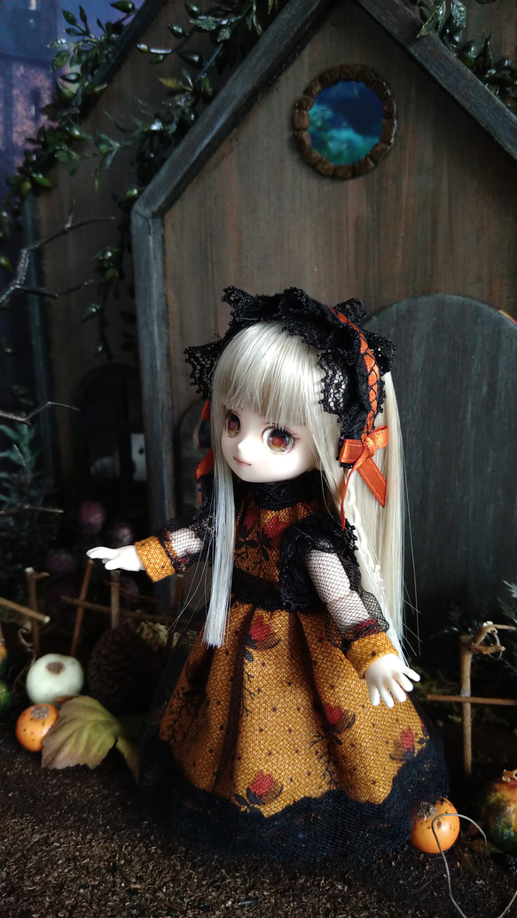 "夜な夜な"ハロウィンドレス(オレンジ)  オビツ11/ねんどろいどどーるサイズ 2枚目の画像