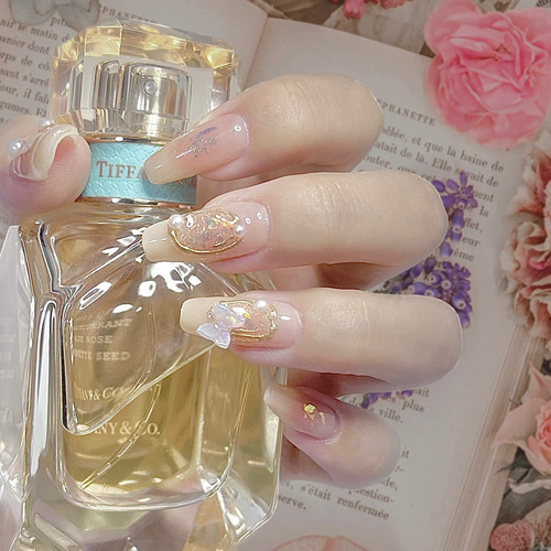 No.1 オーロラ×ワンホン×チーク 蝶々ネイル ネイルチップ（つけ爪  