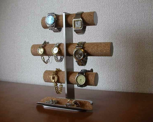 腕時計スタンド　コルク　ステンレス　アクセサリートレイ 5fe4c294b4736a188139ed42044128