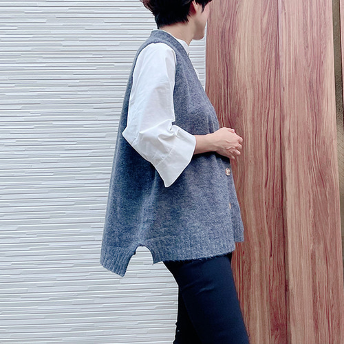 ふわふわAランプゆったり着やすいニットベストグレー22020GLF【新作