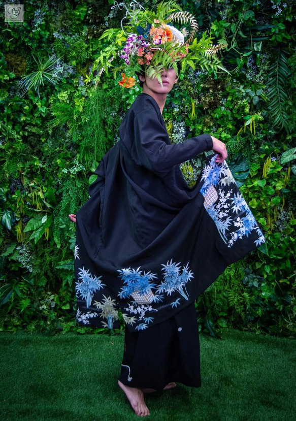 着物リメイク 黒留袖 ポケット付きコーディガン スプリングコート  