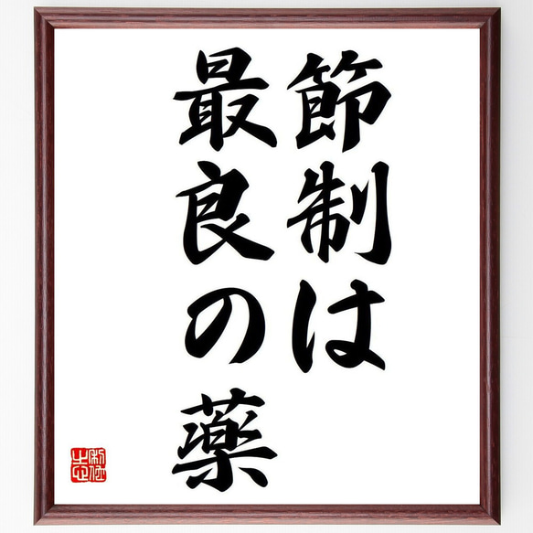 名言「節制は最良の薬」額付き書道色紙／受注後直筆（Y6727） 1枚目の画像