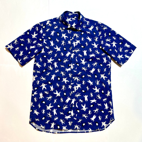 Playful Chic ｜アニマル柄 半袖シャツ｜ブルー｜メンズM｜一点もの