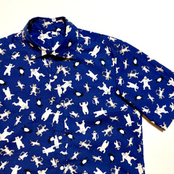 Playful Chic ｜アニマル柄 半袖シャツ｜ブルー｜メンズM｜一点もの