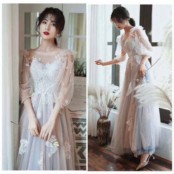 長袖 袖シースルー ウエディングドレス 二次会 前撮り ドレス ウララ  