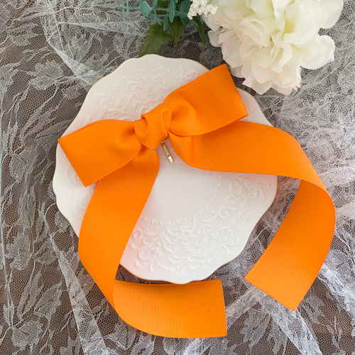 ビッグリボン オレンジ シンプル たらりんリボン リボンヘア