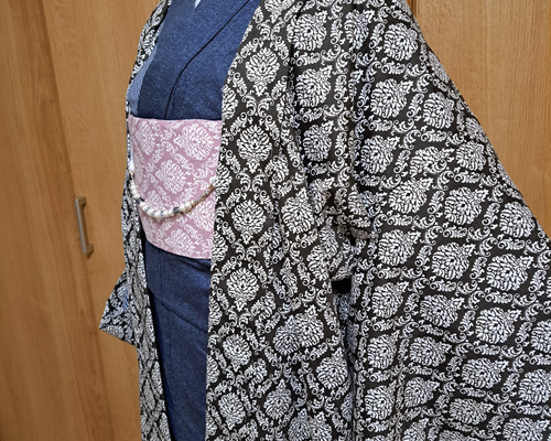 洗える羽織#長羽織#ピンストライプ✕レース#綿100%#薄手#ハンドメイド 洗える羽織#長羽織#ピンストライプ✕レース#綿100%#薄手#1点