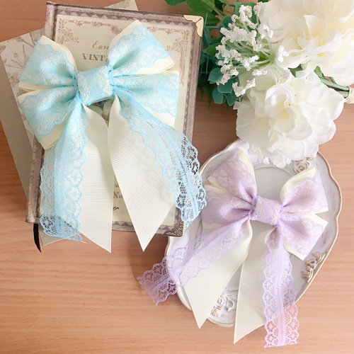 no.98 ハンドメイド　デニムとレースリボンのアンティーク調ヘアアクセサリー no.98 ハンドメイド デニムとレースリボンのアンティーク調ヘア